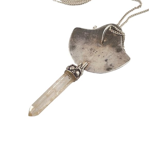 Sterling Silver Citrine Quartz Crystal Pendant Necklace With Crescent Moon Desig - Picture 4 of 7